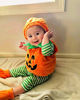 Picture of Toddler Baby Boy Girl Halloween Outfit Pumpkin Bodysuit Halloween Costumes Romper Tops Hat Footies (A-Orange, 6-12 Months)