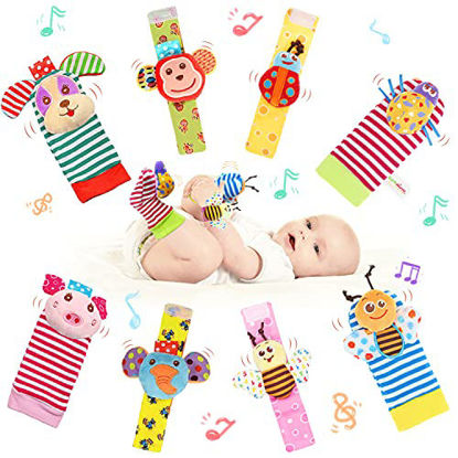 Picture of LAMMAZ Baby Rattle Wrists Rattles Rattle Socks Foot Finder Soft Development Toys for Newborn Babies Boy and Girl Infant Kids-8 Pcs A Set