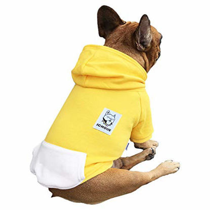 Picture of iChoue Pet Clothes Dog Hoodie Hooded Full-Zip Sweatshirt English Bulldog Bully Pitbull Cotton Winter Warm Coat Clothing - Yellow/Size XXL