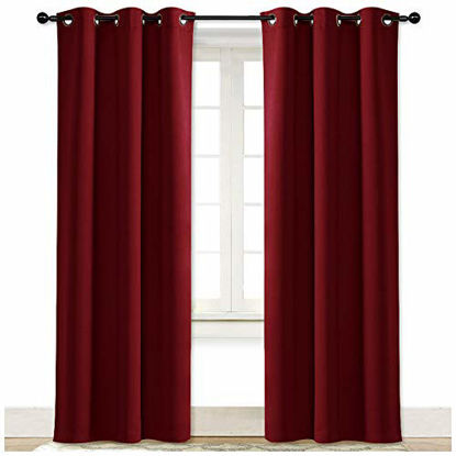 Picture of NICETOWN Red Insulated Blackout Curtain Home Decoration Solid Grommet Top Blackout Living Room Drape for Large Window (1 Panel, 42 x 84 inches)