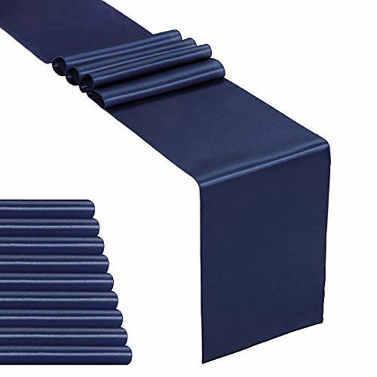 Picture of Hahuho 10-Pack Satin Table Runner Navy 12 x 108 inches Long, Table Runners for Wedding, Birthday Parties, Banquets Decorations10 Pack, 12x108 Inch, Navy