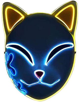 Picture of Demon Slayers Fox Mask LED Halloween Mask Japanese Anime Cosplay (Yellow Ears)