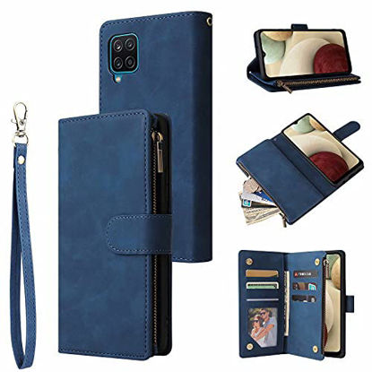 Picture of LBYZCASE Phone Case for Galaxy A42 5G,Samsung A42 5G Wallet Case,Luxury Folio Flip Leather Cover[Zipper Pocket][Wrist Strap][Kickstand] for Samsung Galaxy A42 5G (Blue)