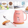 Picture of Cute Cat Cup Ceramic Coffee Mug with Kawaii Cat Wooden Lid, Lovely Stainless Steel Spoon, Anime Kitty Thicken Wooden Coaster, Christmas Birthday Gift Cute Thing Japanese Mug 480ML(Pink)