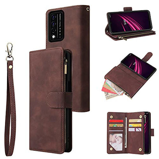 Picture of LBYZCASE T-Mobile Revvl V+ 5G Case,Revvl V Plus 5G Wallet Case,Folio Flip Zipper Pocket Wrist Strap Card Slots Leather Phone Cover for T-Mobile REVVL V+ 5G 6.8 inch 2021 (Coffee)