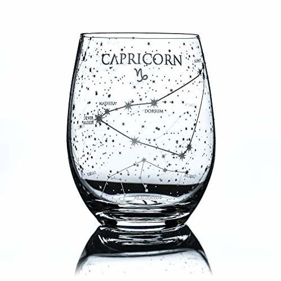 Picture of Greenline Goods Capricorn Stemless Wine Glass Etched Zodiac Capricorn Gift 15 oz (Single Glass) - Astrology Sign Constellation Tumbler