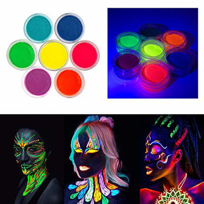 Picture of Water Activated UV Reactive Neon Cake Eyeliner, ONMAY 7 Rainbow Color Aqua Eye Liner UV Glow Blacklight Body Face Paint Makeup - Neon Bundle