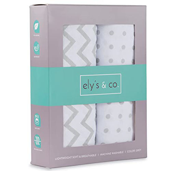 Picture of Changing Pad Cover Set, Cradle Sheet 2 Pack 100% Jersey Cotton Unisex Sheets for Baby Girl and Baby Boy Grey Chevron and Polka Dots by Ely's & Co.