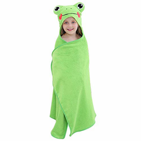 Picture of MICHLEY Cartoon Hooded Baby Towel Unisex, Premium Soft Swimming Bathrobe Large Washcloths 27.5" x 45.5" for 0-7T (Frog)