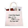 Picture of TSOTMO Hairdresser Gift Hair Stylist Canvas Tote Bag I Can't Fix Stupid But I Can Fix Your Hair Canvas Tote Bag Makeup Travel Case Inspirational Hairstyliest Gift (Hair canvas)