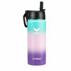 Picture of Vmini Water Bottle with Straw, Wide Rotating Handle Straw Lid, Wide Mouth Vacuum Insulated Stainless Steel Water Bottle, Gradient Mint+Pink+Purple, 18 oz