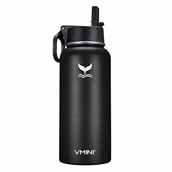 Vmini Straw Lid Compatible with Hydro Flask Wide Mouth Water Bottle and  More Wide and Rotating Handle Straws and Brushes Black