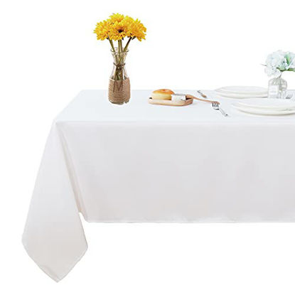 Picture of Fitable Rectangle Tablecloth 60x120 inch Stain and Wrinkle Resistant Washable Polyester Table Cloth, Decorative Fabric Table Cover for Dining Table, Buffet Parties and Camping White