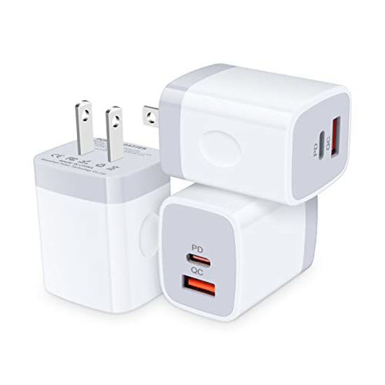 Picture of USB C Wall Charger, 3-Pack 20W PD + Quick Charger Dual Port Type C Fast Charger Block Plug Compatible iPhone 13 Pro Max/13 Mini/13/12 Pro Max/11/XS/XR/X/8, iPad Pro, AirPods Pro, Samsung Galaxy, Pixel