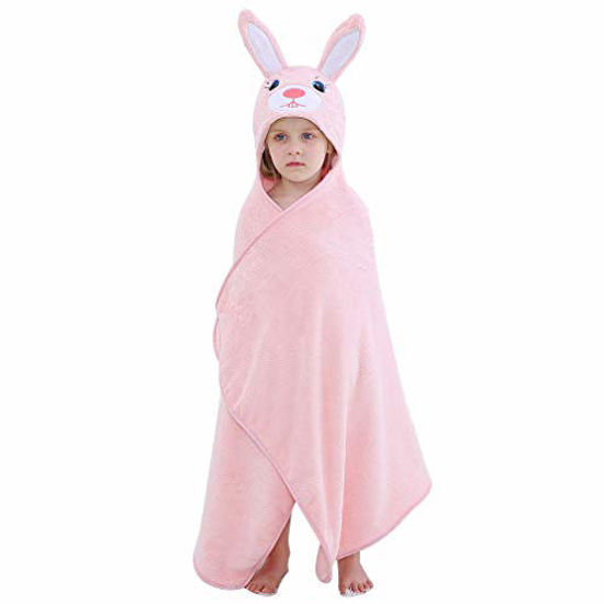 Picture of MICHLEY Cartoon Hooded Baby Towel Unisex, Premium Soft Swimming Bathrobe Large Washcloths 27.5" x 45.5" for 0-7T (Rabbit)