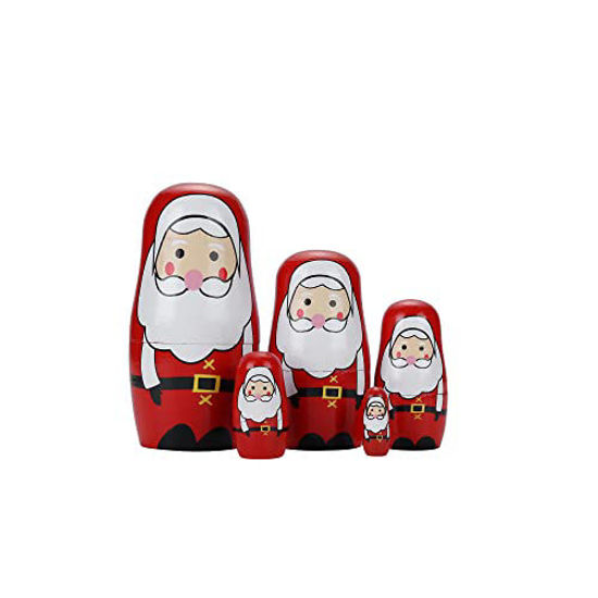 Picture of Yoption 5Pcs Russian Matryoshka Dolls Handmade Wooden Santa Claus Nesting Dolls Set for Kids Christmas Birthday Toy Gift (Santa Claus)