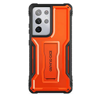 Picture of ExoGuard Samsung Galaxy S21 Ultra 5G Case, Rubber Shockproof Full Body Cover Case for Samsung S21 Ultra 5G Phone 6.8 inch, Built-in Kickstand (Orange)