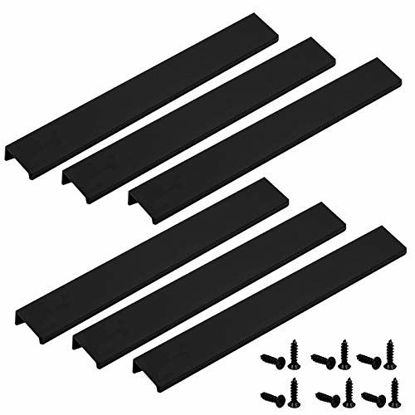 Picture of LC LICTOP 250mm/9.8" Black Mount Finger Pull for Home Kitchen Cabinets Drawers Collection ,Aluminum with Screws (6 Pcs)