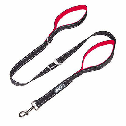 Picture of PoyPet 5 Feet Reflective Dog Leash Tether + Car Seat Belt+ Dual Padded Grip Handles (Red)