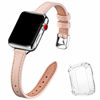 Picture of STIROLL Slim Leather Bands Compatible with Apple Watch Band 38mm 40mm 42mm 44mm, Top Grain Leather Watch Thin Wristband for iWatch SE Series 6/5/4/3/2/1 (Pale pink with Silver, 38mm/40mm)