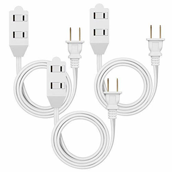 Picture of DEWENWILS 3 Foot Extension Cord, 16 AWG SPT-2 Power Cable for Indoor Use, 2 Prong Outlets Plugs, NEMA 5-15P to NEMA 5-15R, White, UL Listed, 3 Pack