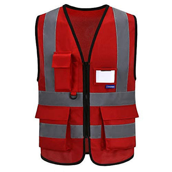 Picture of Enhanced Visibility Safety Vest,A-SAFETY High Visibility Zipper Front Safety Working Vest with Dual Tone High Reflective Strips,Red