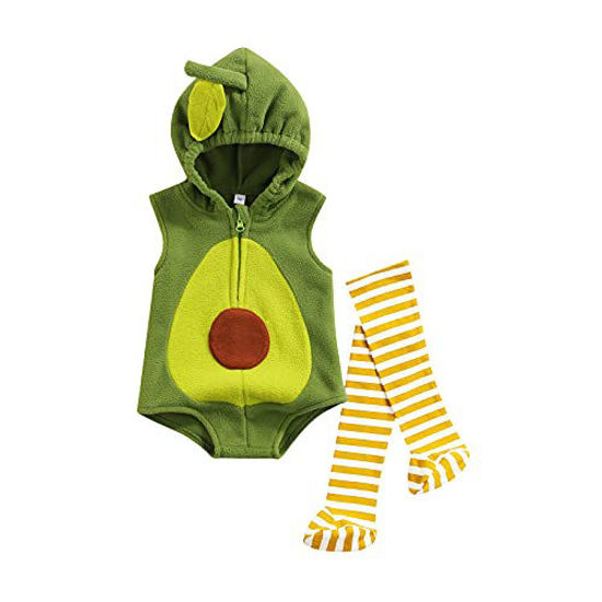 Picture of VISGOGO Toddler Infant Baby Boy Girl Avocado Pineapple Fruit Fancy Costume Hooded Romper Jumpsuit Legging 2Pcs Outfit (Green, 6-12 Months)