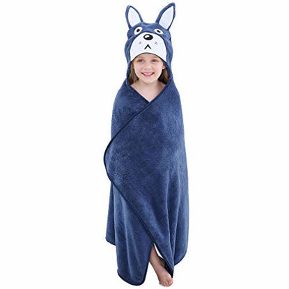 Picture of MICHLEY Cartoon Hooded Baby Towel Unisex, Premium Soft Swimming Bathrobe Large Washcloths 27.5" x 45.5" for 0-7T (Blue)