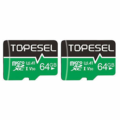 Picture of TOPESEL 64GB Micro SD Card 2 Pack Memory Cards U3 V30 Micro SDXC UHS-I TF Card for Camera/Drone/Dash Cam(2 Pack U3 V30 A1 64GB)