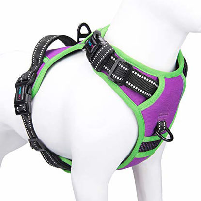 Picture of PHOEPET 2019 Upgraded No Pull Dog Harness, Reflective Adjustable Vest, with a Training Handle + 2 Metal Leash Hooks+ 3 Snap Buckles +4 Slide Buckles(S, Purple)