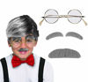 Picture of Old Man Costume For Kids Boys - Stick-on Mustache, Eyebrows, & Fake Glasses (Wig Not Included) 100th Day of School Old Man Dress Up, Grandpa Costume Accessories Kit by 4E's Novelty