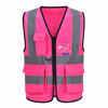 Picture of 7 Pockets Hi Viz Zipper Front Working Safety Vest with Reflective Strips, Multiple Colors Available, Pink