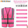 Picture of 7 Pockets Hi Viz Zipper Front Working Safety Vest with Reflective Strips, Multiple Colors Available, Pink