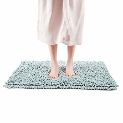 Picture of FRESHMINT Chenille Bath Rugs Extra Soft Fluffy and Absorbent Microfiber Shag Rug, Non-Slip Runner Carpet for Tub Bathroom Shower Mat, Machine-Washable Durable Thick Area Rugs (16.5" x 24", Blue)