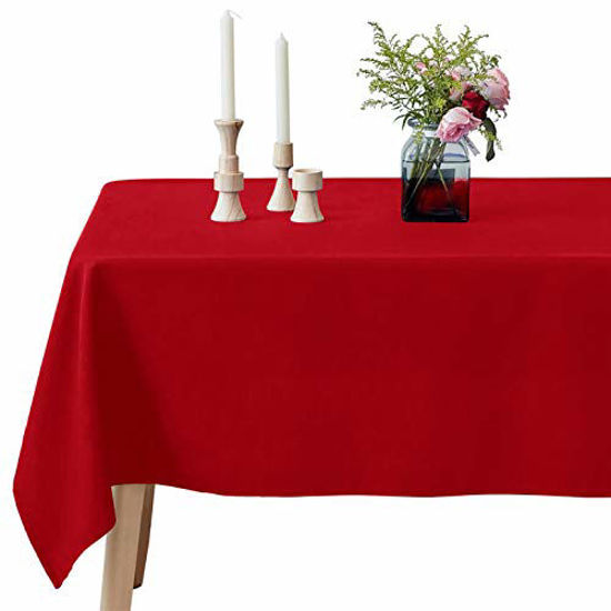 Picture of VEEYOO 70 x 120 inch Rectangular Solid Polyester Tablecloth for Wedding Restaurant Party, Red