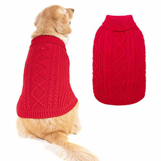 Picture of Turtleneck Knitted Dog Sweater - Classic Cable Knit Dog Jumper Coat, Warm Pet Winter Clothes Outfits for Dogs Cats in Cold Season