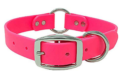 Picture of Pink Waterproof Dog Collar for Small Dogs with Heavy Duty Center Ring, Custom Fit Vinyl-Coated Webbing Water Resistant, Anti Odor and Easy to Clean Dog Collar with Double Buckle and D Ring