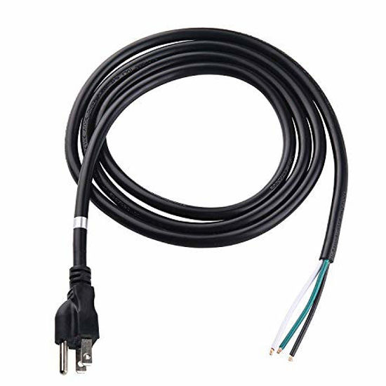 Picture of 12 AWG 3 Conductor 3-Prong Power Cord with Open Wiring, 20 Amp Max, 6ft Replacement Power Cord with Open End, Pigtail Open Cable