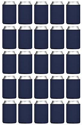 Picture of TahoeBay Blank Beer Can Coolers (25-Pack) Plain Bulk Collapsible Foam Soda Cover Coolies, Personalized Sublimation Sleeves for Weddings, Bachelorette Parties, HTV Projects (Navy Blue)