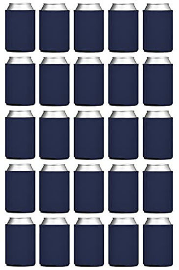 Picture of TahoeBay Blank Beer Can Coolers (25-Pack) Plain Bulk Collapsible Foam Soda Cover Coolies, Personalized Sublimation Sleeves for Weddings, Bachelorette Parties, HTV Projects (Navy Blue)