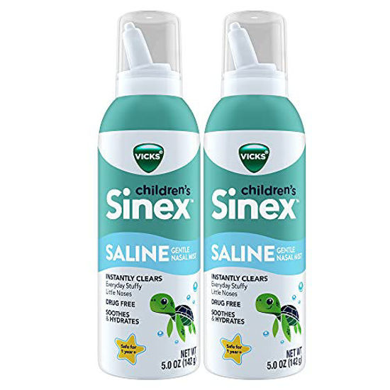 Picture of Vicks Sinex, Children's Saline Nasal Mist, with a Hint of Aloe, Ages 1+, Everyday Stuffy Nose Relief for Kids, Drug-Free, No preservatives, Non-Habit Forming, 2x5 OZ