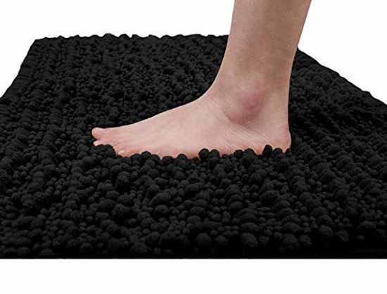 Picture of Yimobra Original Luxury Chenille Bath Mat, 24 x 17 Inches, Soft Shaggy and Comfortable, Large Size, Super Absorbent and Thick, Non-Slip, Machine Washable, Perfect for Bathroom, Black