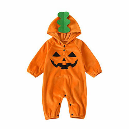 Picture of Infant Toddler Baby Boys Girls Halloween Pumpkin Costume Cute Outfits (12-18 Months, Pumpkin Hooded Jumpsuit)