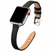 Picture of STIROLL Slim Leather Bands Compatible with Apple Watch Band 38mm 40mm 42mm 44mm, Top Grain Leather Watch Thin Wristband for iWatch SE Series 6/5/4/3/2/1 (Black with Silver, 42mm/44mm)