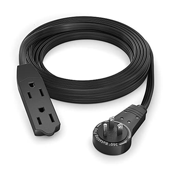 Picture of Maximm Cable 10 Ft 360° Rotating Flat Plug Extension Cord / Wire, 16 AWG Multi 3 Outlet Extension Wire, 3 Prong Grounded Wire - Black - UL Listed