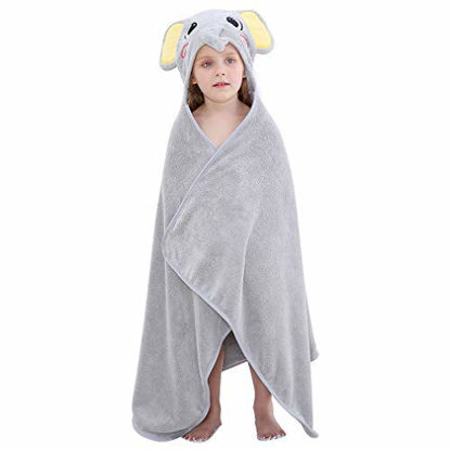 Picture of MICHLEY Cartoon Hooded Baby Towel Unisex, Premium Soft Swimming Bathrobe Large Washcloths 27.5" x 45.5" for 0-7T (Elephant)