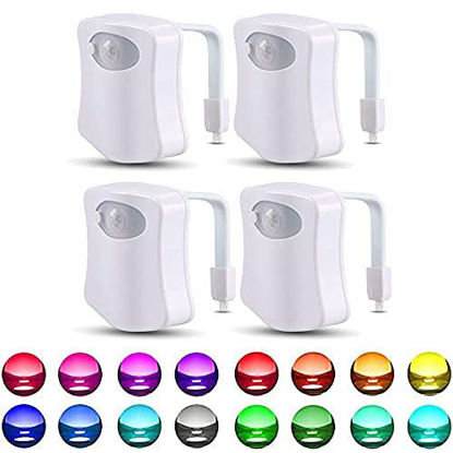 Picture of Color Changing Toliet Night Light Motion Sensor LED Multi-Color Toilet Light Toilet Motion Activated LED Light Washroom Light UV Toilet Lamp Bowl Night Light Smart Light Toilet Night Lamp (16 4PCS)