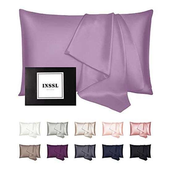 Picture of INSSL Silk Pillowcase Christmas Gift for Women, Mulberry Silk Pillowcase for Hair and Skin and Stay Comfortable and Breathable During Sleep. (Purple, 20"×26")