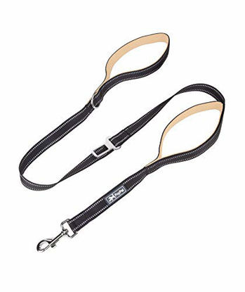 Picture of PoyPet 5 Feet Dog Leash - Reflective - 2 Cushioned Handles - Functional Car Seat Belt (Khaki)