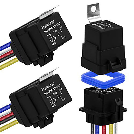 Picture of Hamolar 3 Pack 80/60 AMP 12V DC Waterproof Car Relay and Harness - Heavy Duty 12 AWG Copper Wires, 5-PIN SPDT Bosch Style Automotive Relays Kit